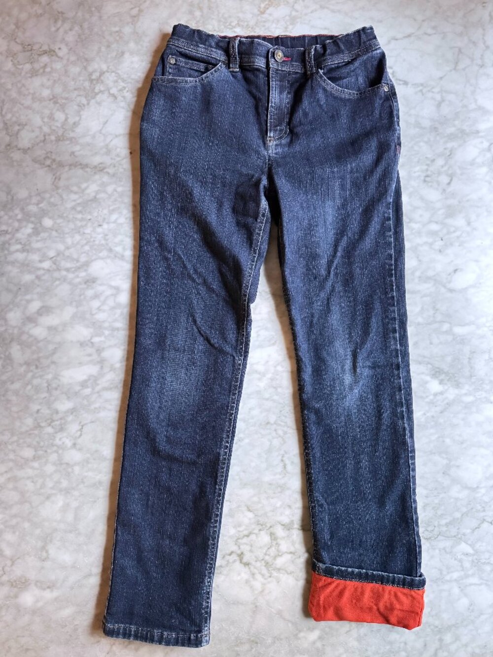 L.L. Bean Fleece Lined Straight Leg Denim Jeans Boys Size 12 Dark Blue